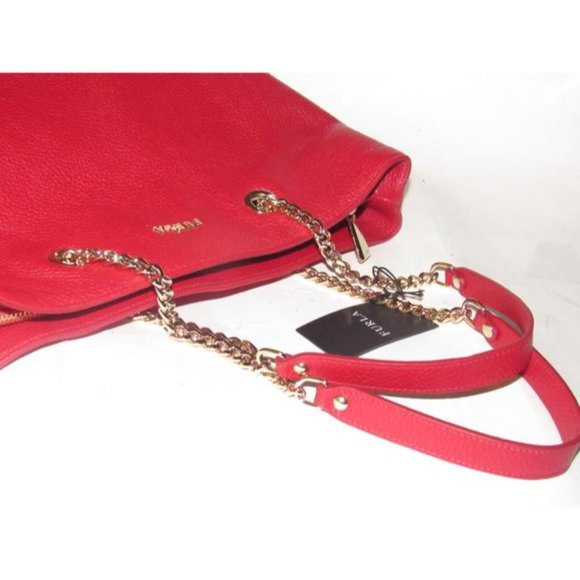 Furla St Alice True Red Leather Gold Accents Satchel - Picture 10 of 12